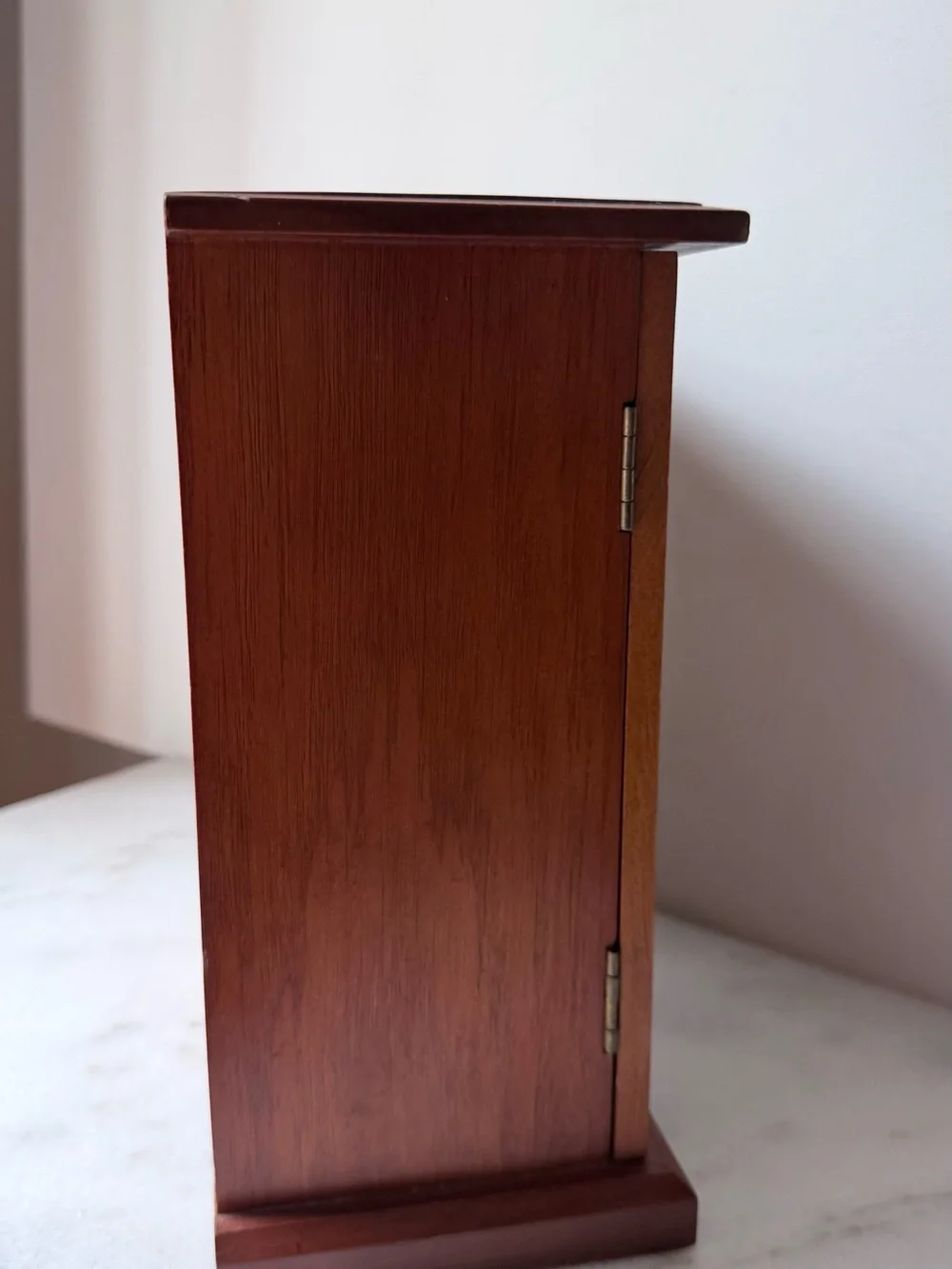 Wooden Glass-Front Jewelry Cabinet in Warm Brown vintage jewelry holder storage